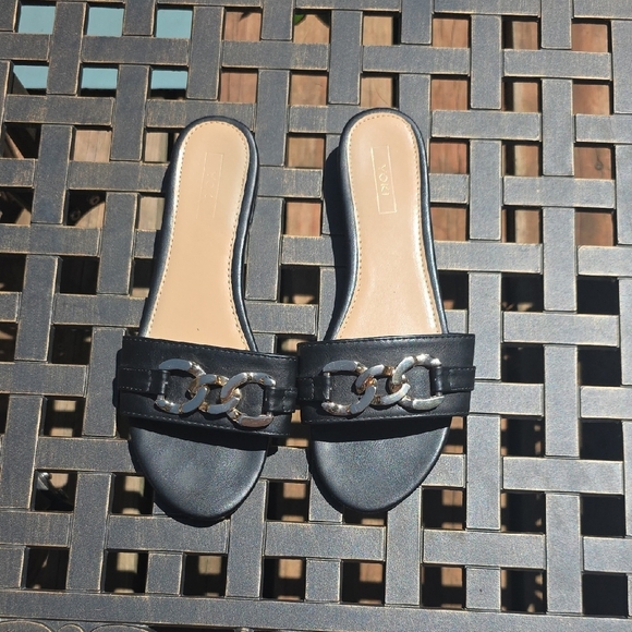 Yoki Black Slide Sandals with Silver Chain - Picture 1 of 5